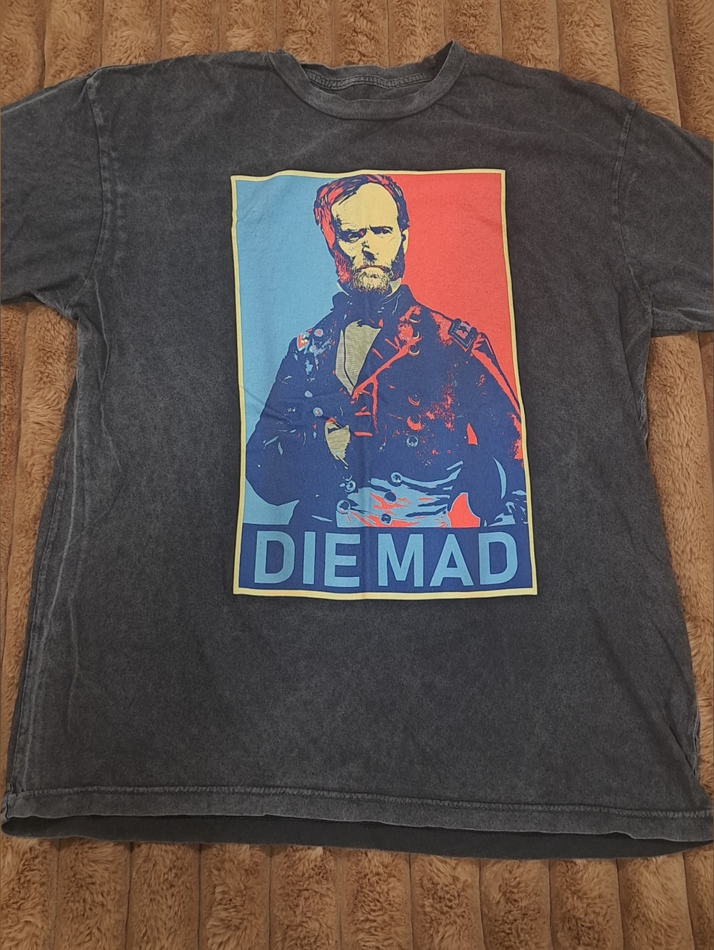 Die Mad William Tecumseh Sherman T-Shirt Distressed Gray Black Size Medium Large